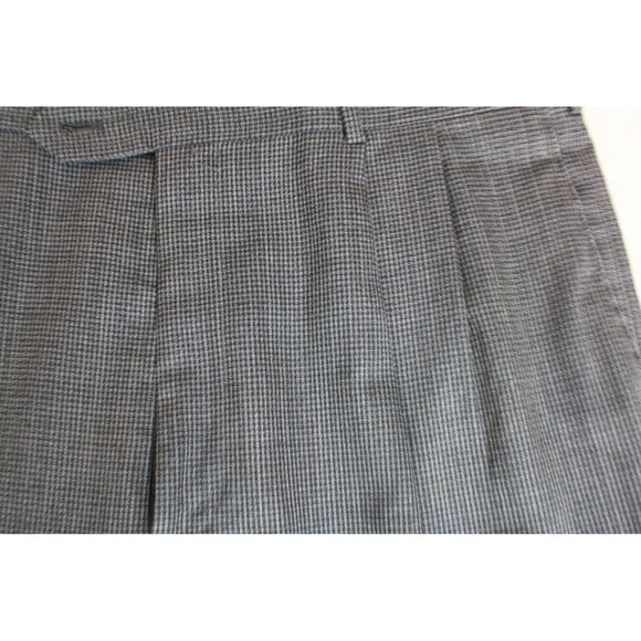 Mens Grey Black Micro Houndstooth Pleated Dress Pants Trousers Slacks - Picture 9 of 12
